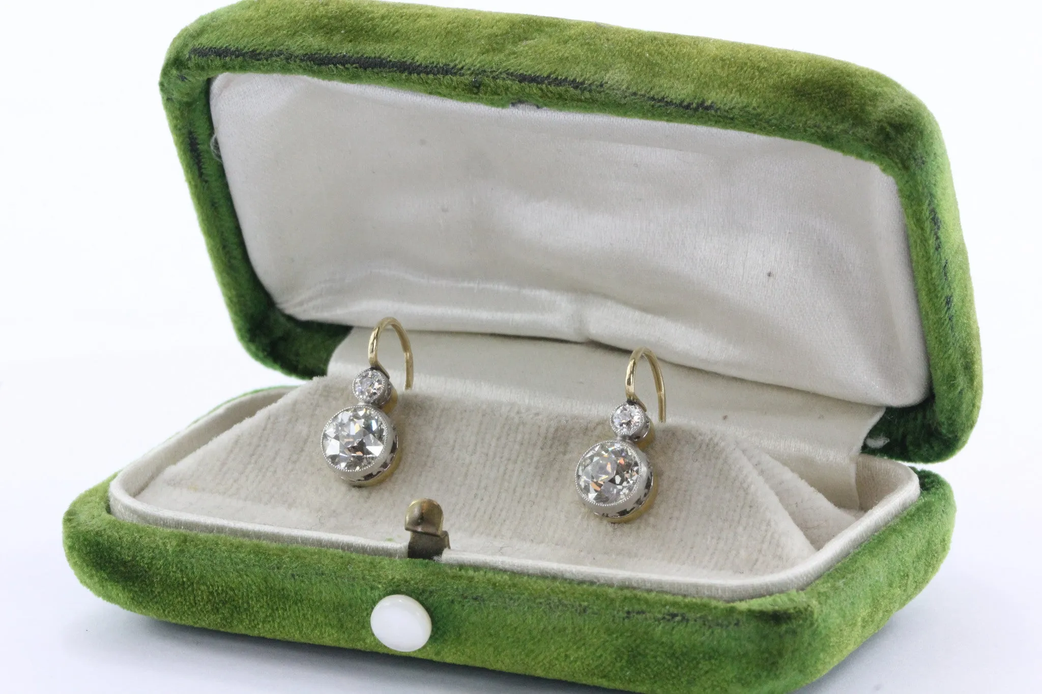 Edwardian Czarist Russian Empire 2.5ctw Diamond 18k Gold & Platinum Earrings