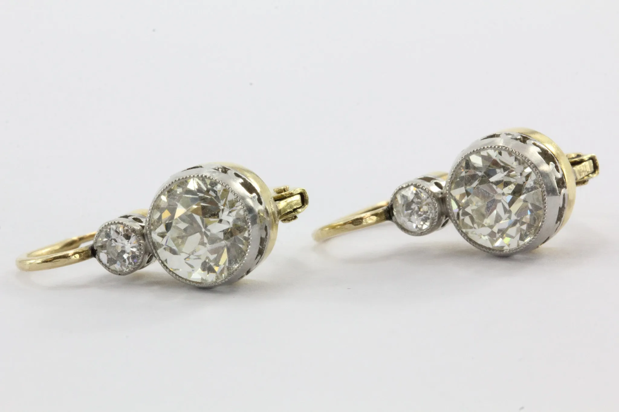 Edwardian Czarist Russian Empire 2.5ctw Diamond 18k Gold & Platinum Earrings