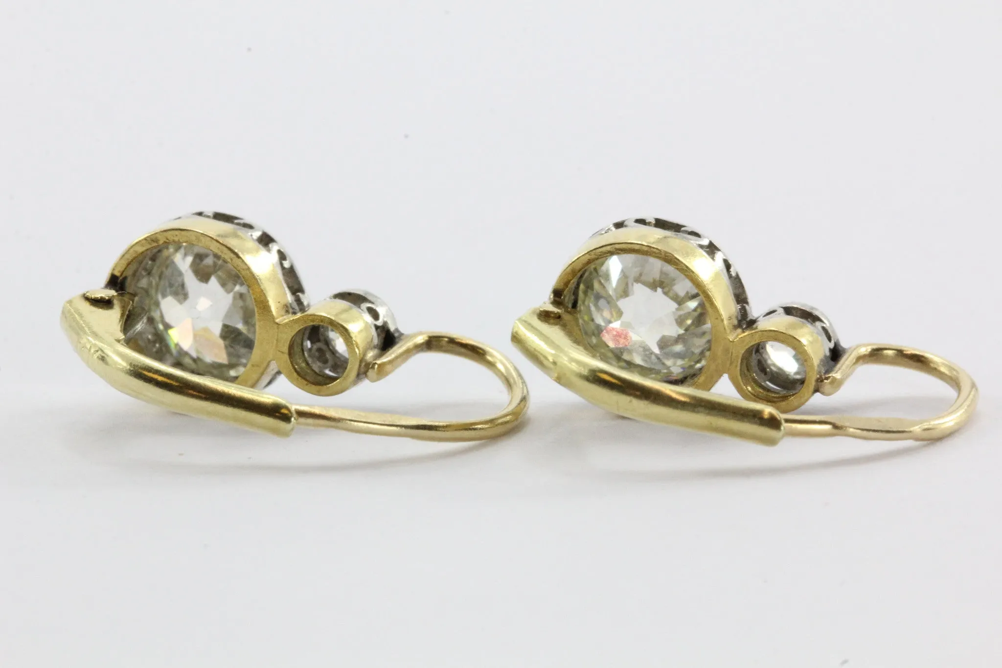 Edwardian Czarist Russian Empire 2.5ctw Diamond 18k Gold & Platinum Earrings