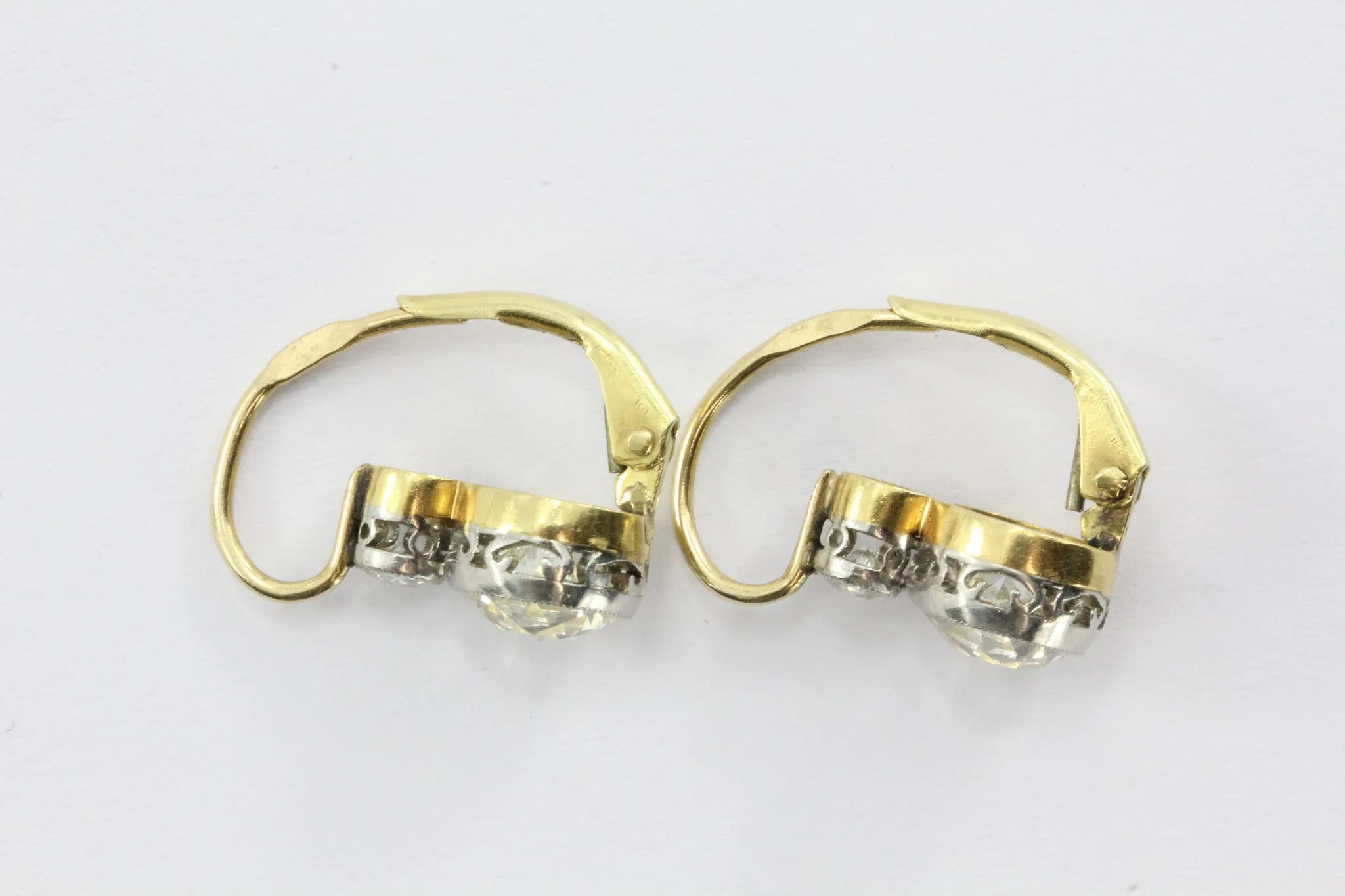 Edwardian Czarist Russian Empire 2.5ctw Diamond 18k Gold & Platinum Earrings