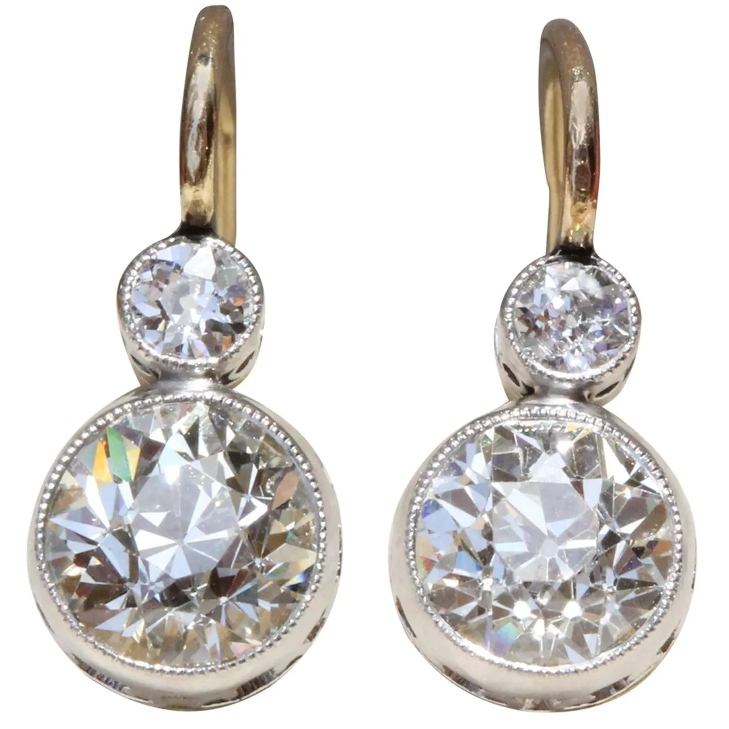 Edwardian Czarist Russian Empire 2.5ctw Diamond 18k Gold & Platinum Earrings