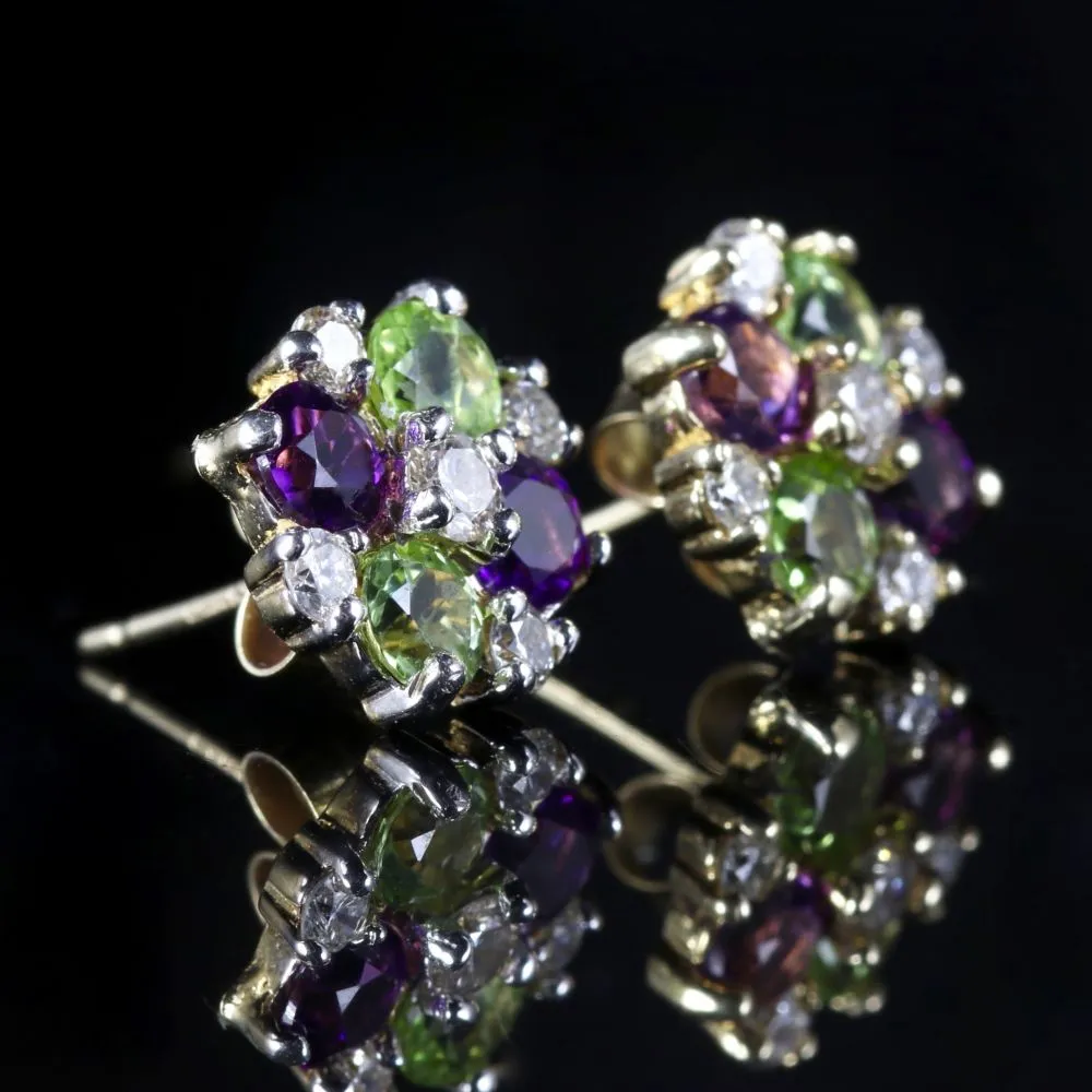 Edwardian Suffragette Style Cluster 9ct Earrings