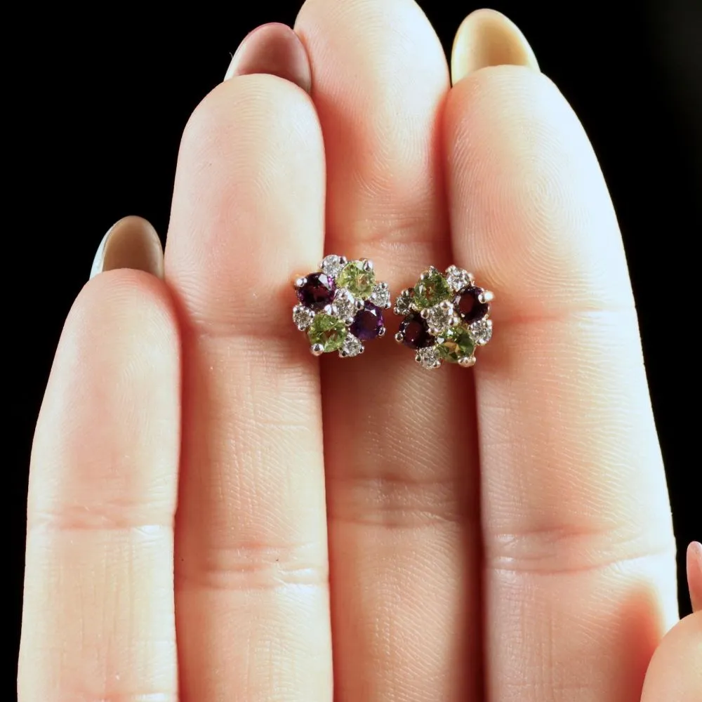 Edwardian Suffragette Style Cluster 9ct Earrings