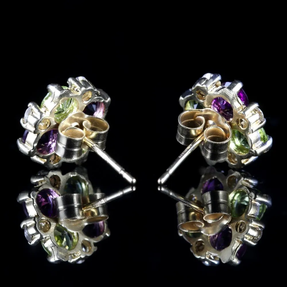 Edwardian Suffragette Style Cluster 9ct Earrings