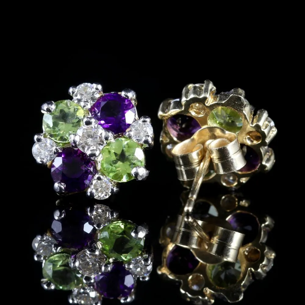 Edwardian Suffragette Style Cluster 9ct Earrings
