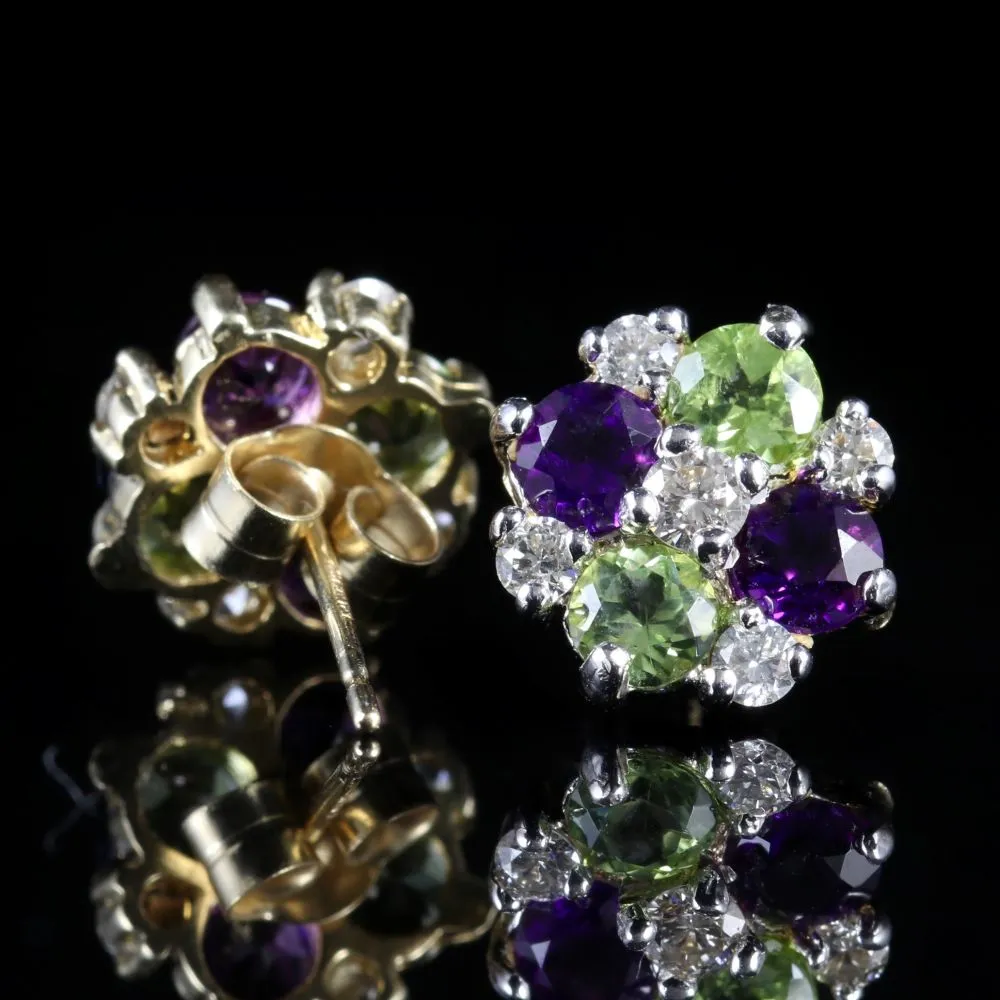 Edwardian Suffragette Style Cluster 9ct Earrings