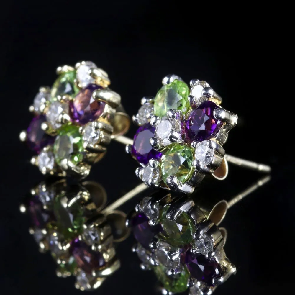 Edwardian Suffragette Style Cluster 9ct Earrings
