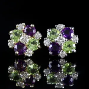 Edwardian Suffragette Style Cluster 9ct Earrings