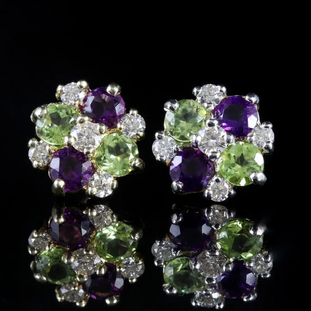 Edwardian Suffragette Style Cluster 9ct Earrings