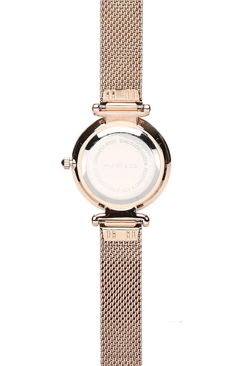 Endora Rose Gold Mesh Strap Watch (Salmon)