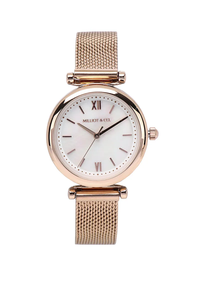 Endora Rose Gold Mesh Strap Watch (Salmon)
