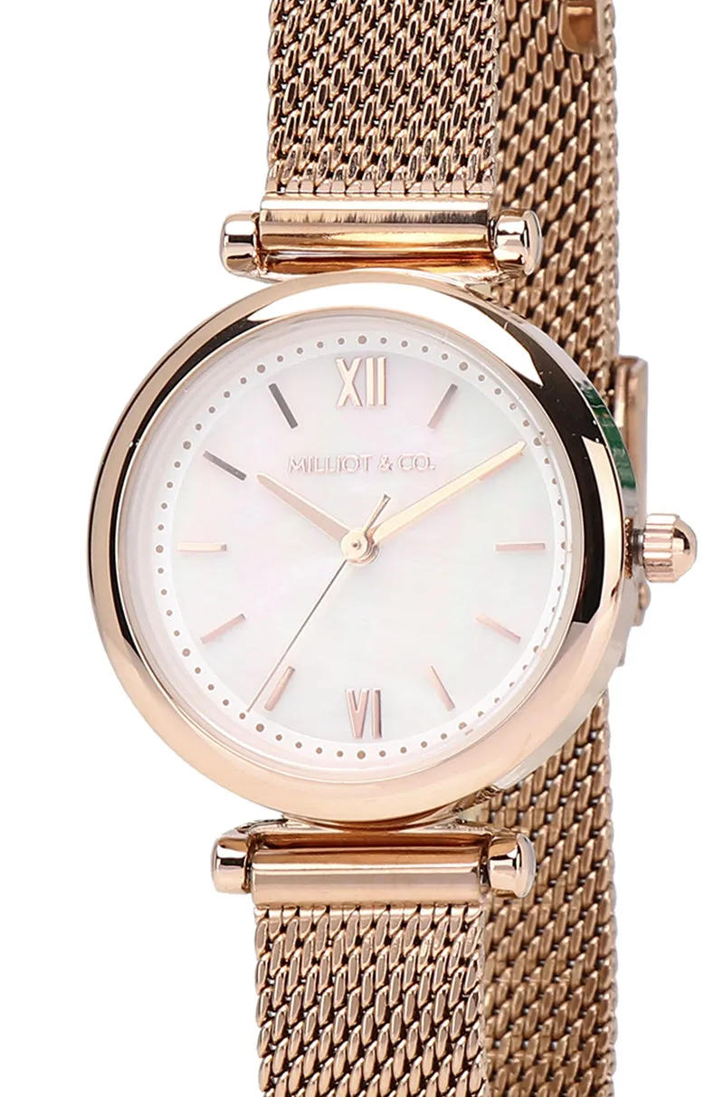 Endora Rose Gold Mesh Strap Watch (Salmon)