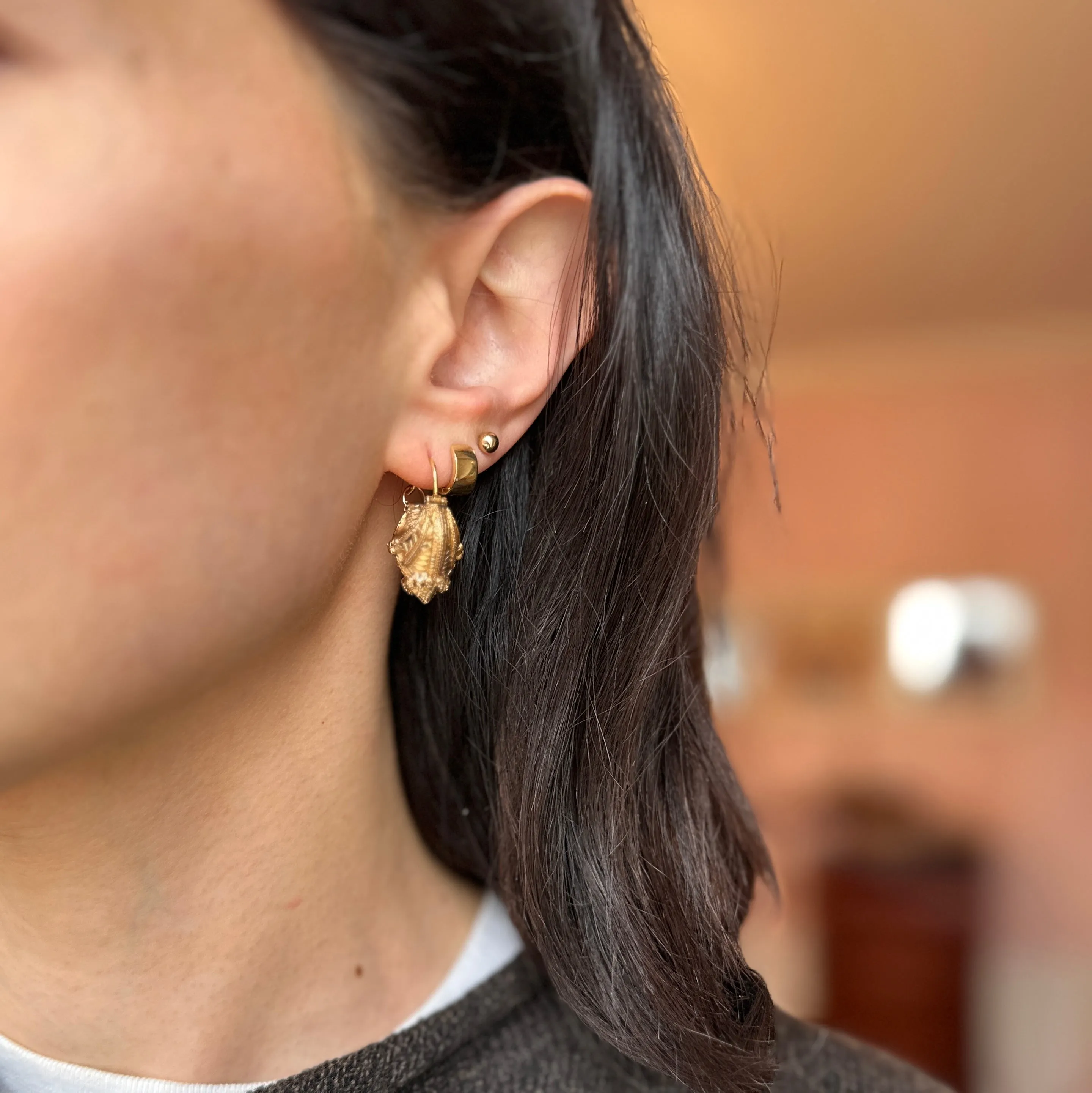 Estate Antique 14KT Yellow Gold Byzantine Intricate Hoop Earrungs