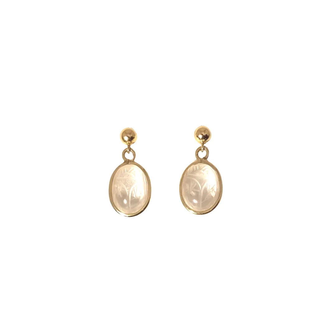 Estate Glass Scarab Gold Earrings