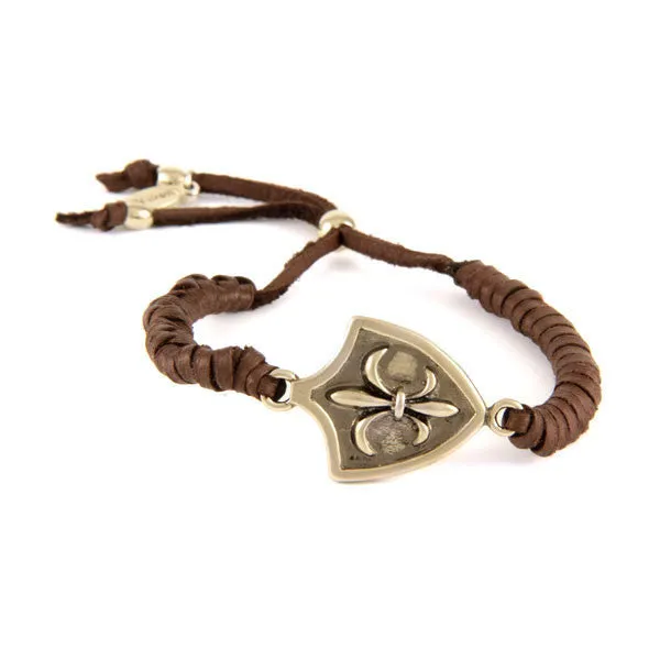 Ettika Adjustable Deerskin Leather Bracelet with Fleur De Lys Charm