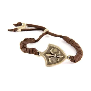 Ettika Adjustable Deerskin Leather Bracelet with Fleur De Lys Charm