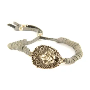 Ettika Adjustable Deerskin Leather Bracelet with Lion Head Charm