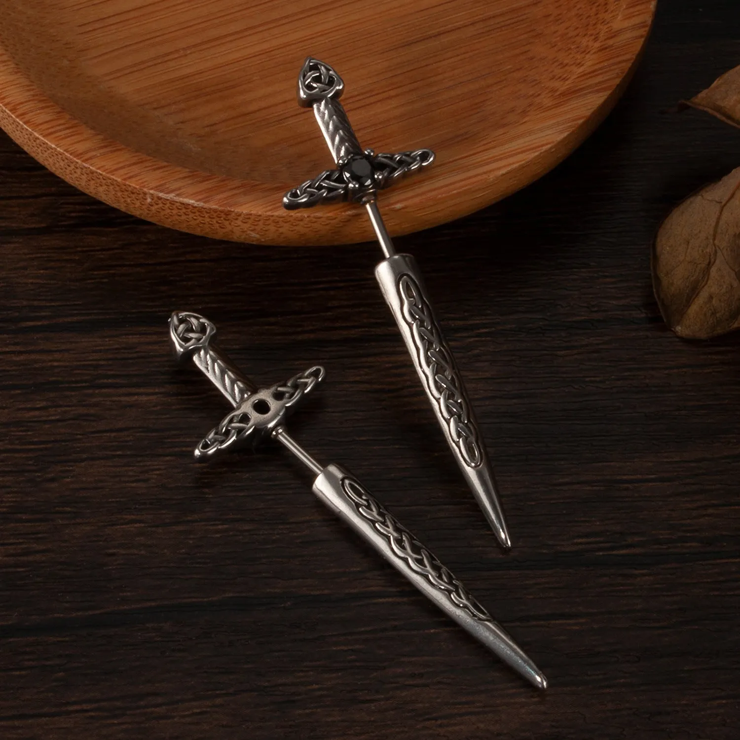 Europeanstyle Stainless Steel Retro Sword Ear Studs