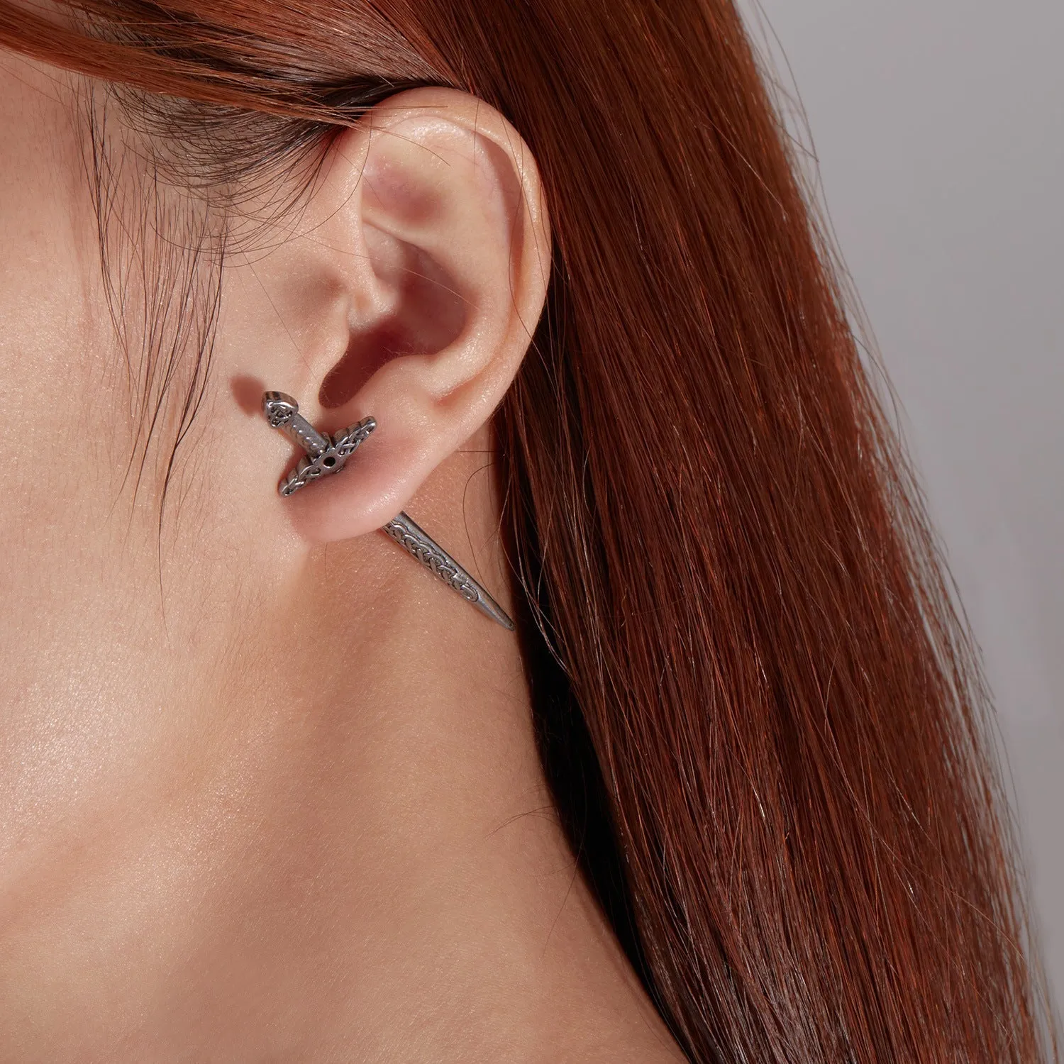Europeanstyle Stainless Steel Retro Sword Ear Studs
