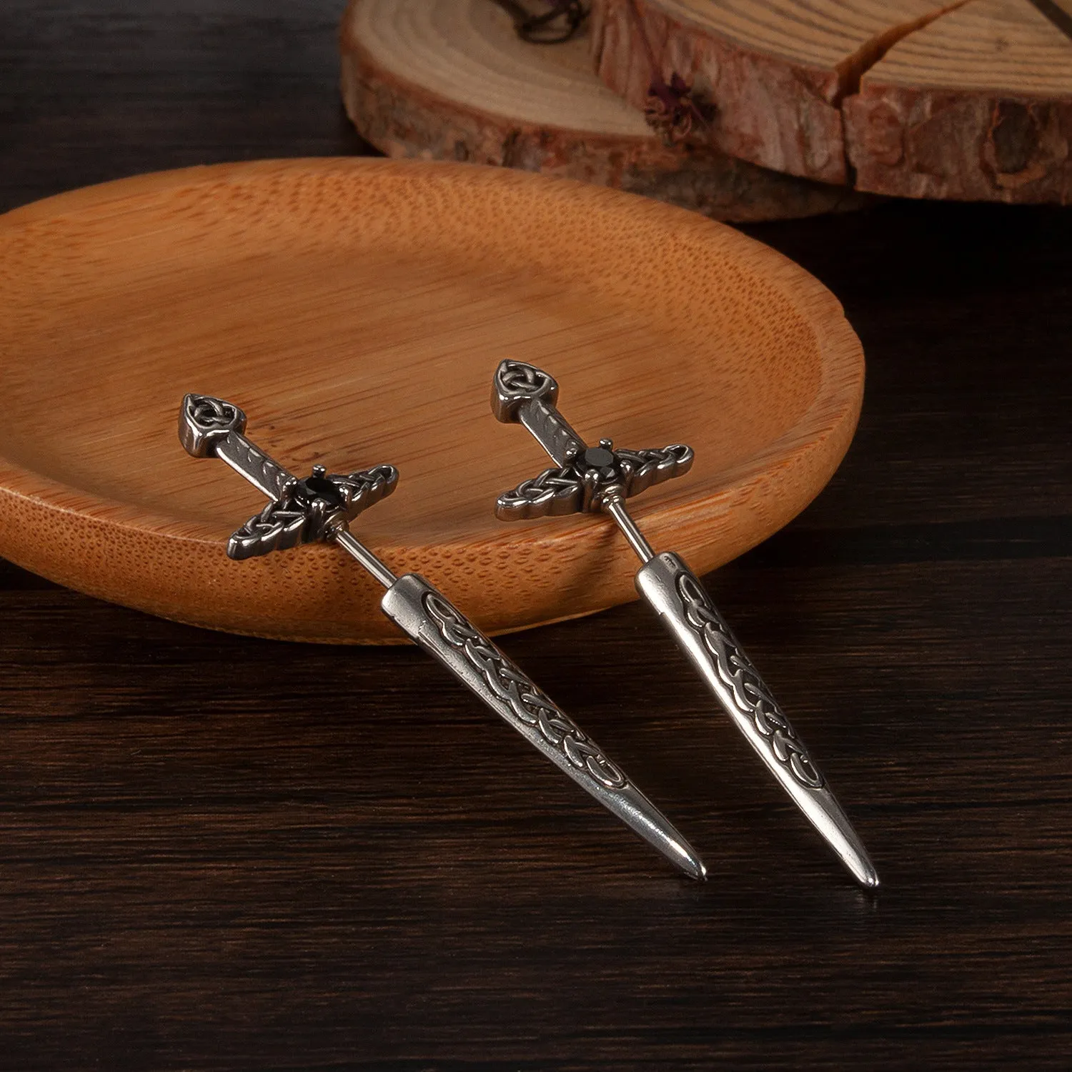 Europeanstyle Stainless Steel Retro Sword Ear Studs