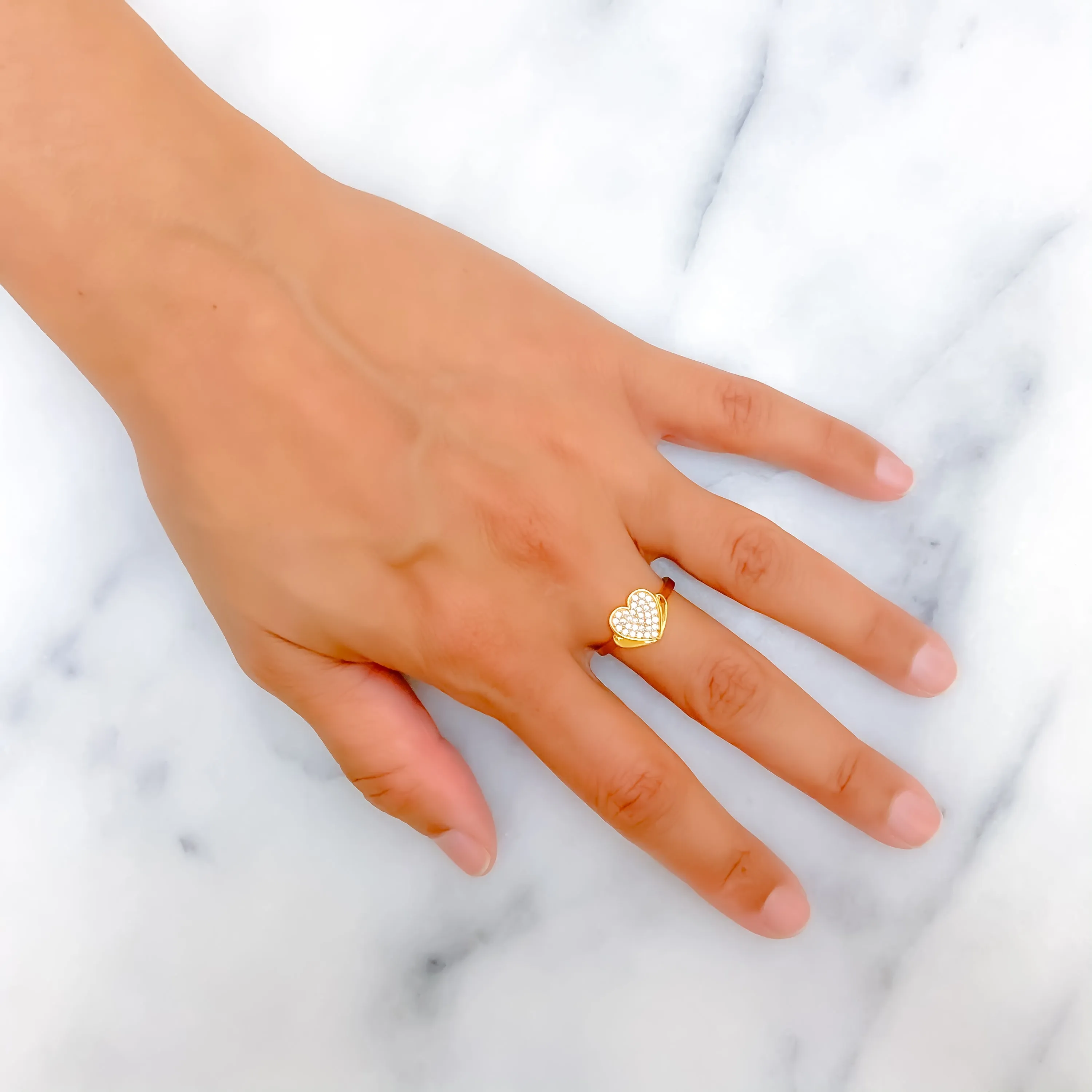 Evergreen Ethereal Heart Shaped 22k Gold CZ Ring