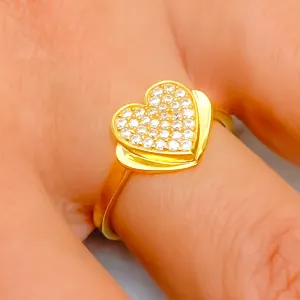 Evergreen Ethereal Heart Shaped 22k Gold CZ Ring