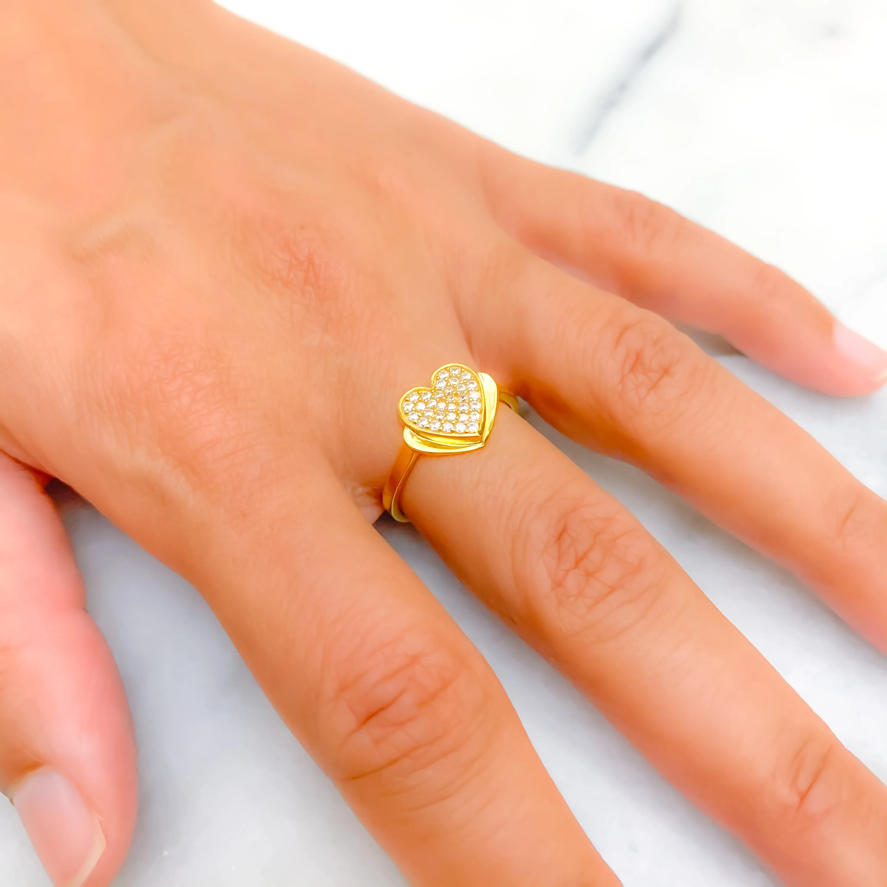 Evergreen Ethereal Heart Shaped 22k Gold CZ Ring