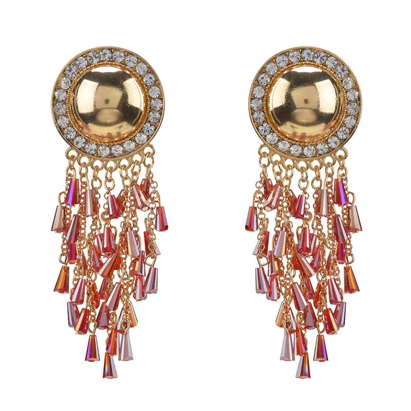 Exaggerated Earrings High-grade Alloy Diamond Stud Earrings Original Retro Tassel Earrings