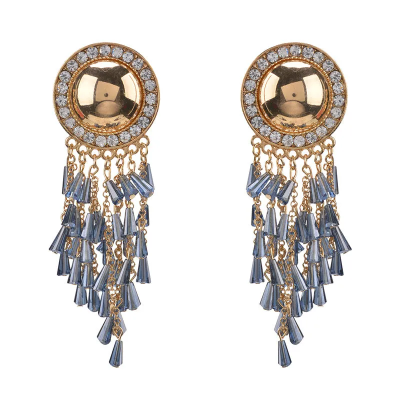 Exaggerated Earrings High-grade Alloy Diamond Stud Earrings Original Retro Tassel Earrings