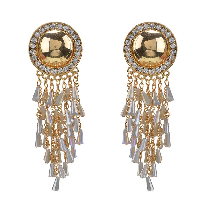 Exaggerated Earrings High-grade Alloy Diamond Stud Earrings Original Retro Tassel Earrings