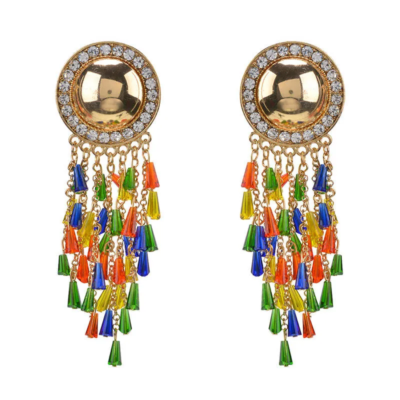 Exaggerated Earrings High-grade Alloy Diamond Stud Earrings Original Retro Tassel Earrings