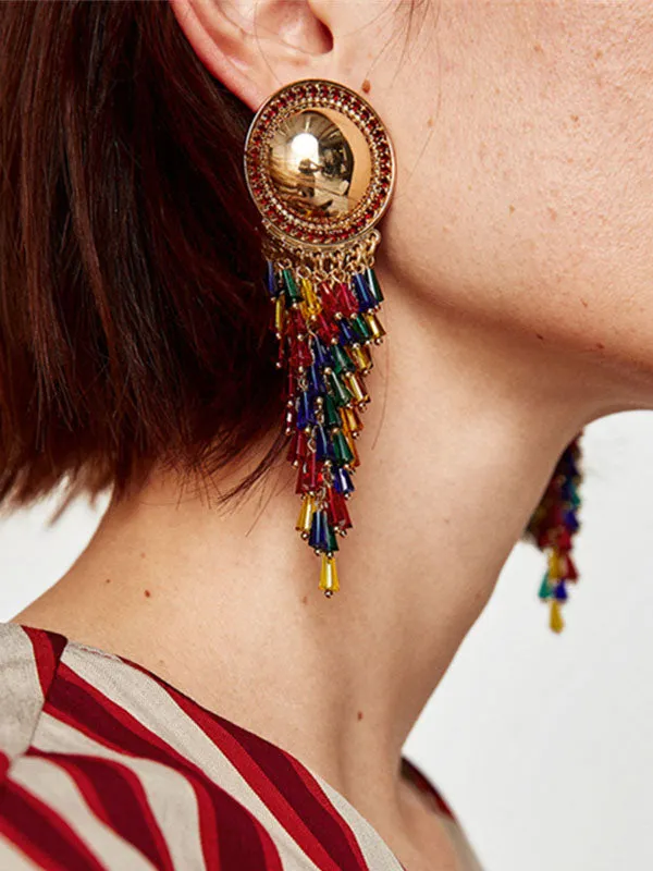 Exaggerated Earrings High-grade Alloy Diamond Stud Earrings Original Retro Tassel Earrings