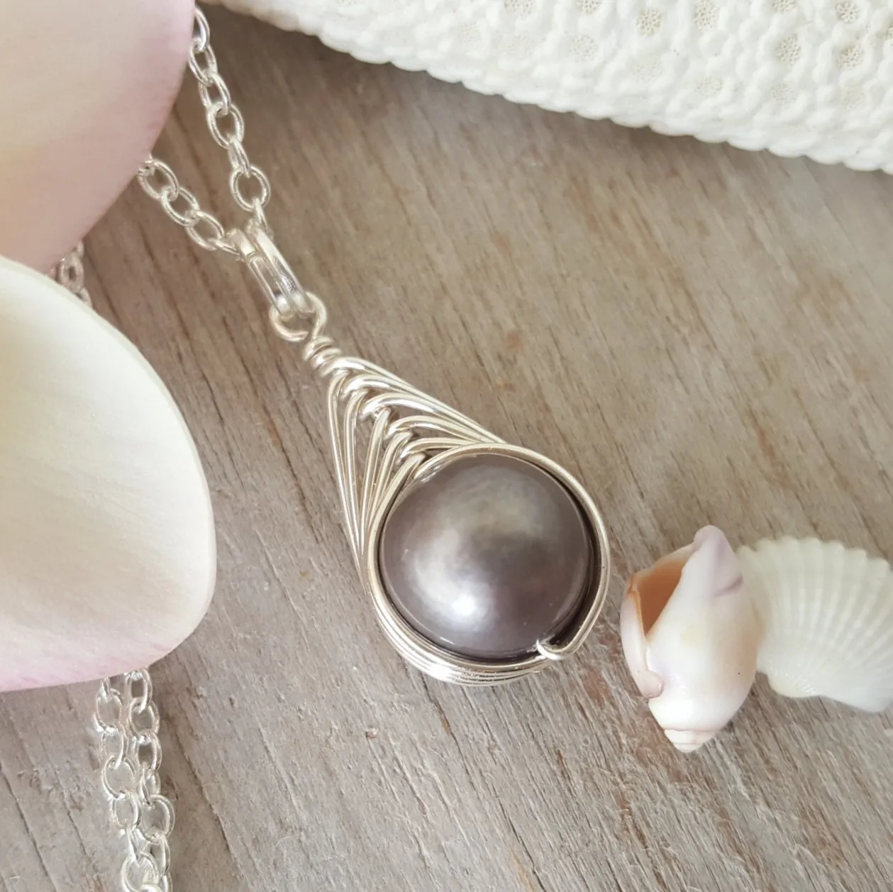 Exclusive from yinahawaii, Wire Braided Sized Round Purple Natural Pearl necklace, "June Birthstone",   FREE gift wrap