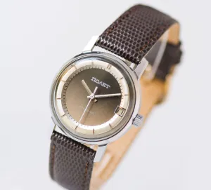 Faded grey men's wristwatch Poljot Flight, men's watch vintage, dress watch classic gray, boyfriend's watch gift, new premium leather strap
