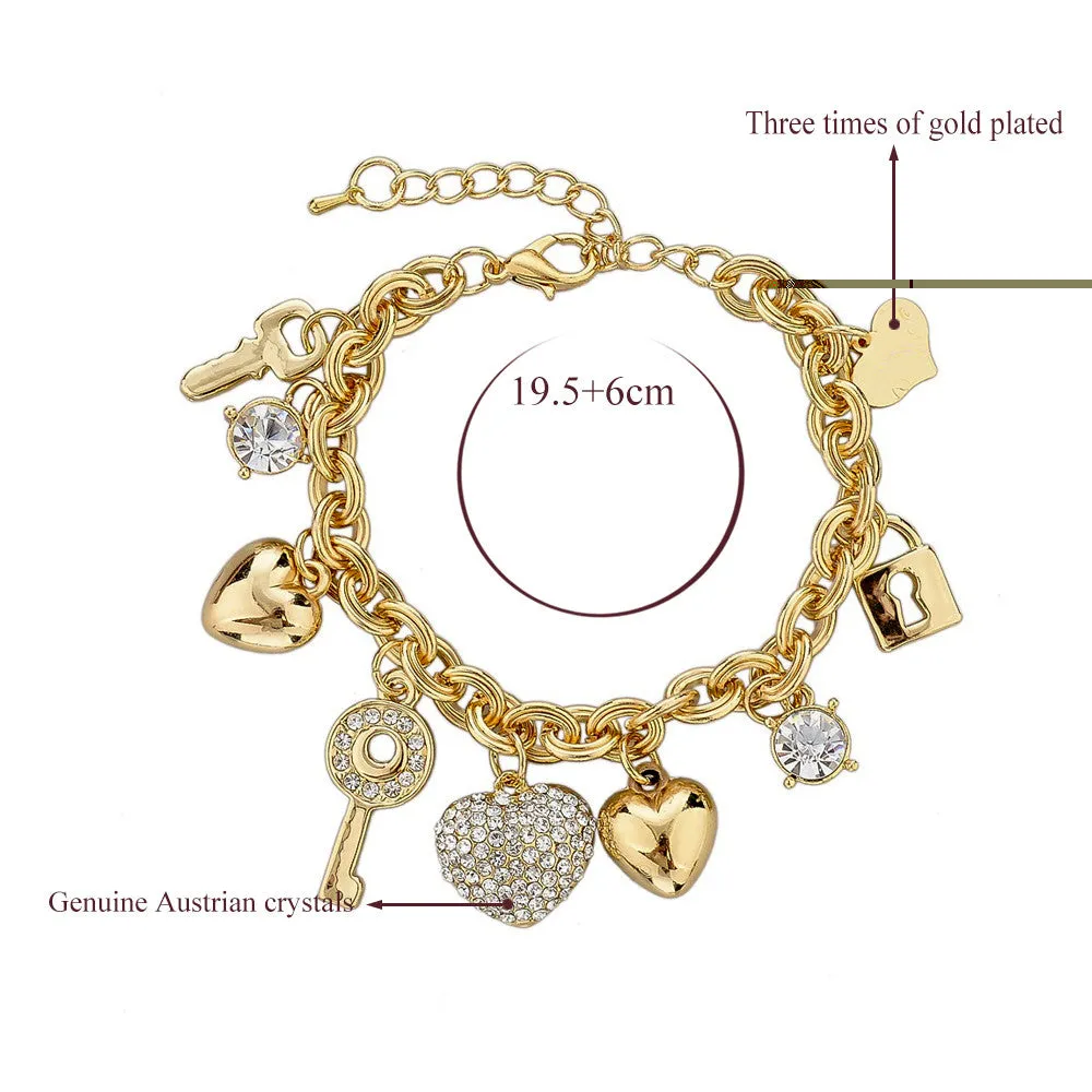Fashion Heart Beetle Charm Bracelets Bangles For Women Real Gold Plated Bracelet Austrian Crystal Chain Pulseras