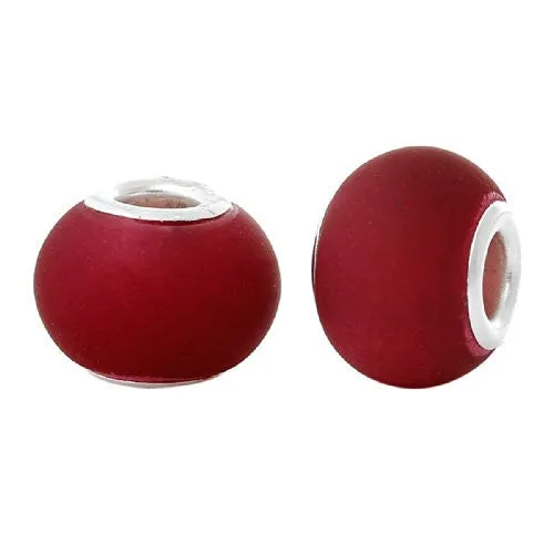 Five (5) Red-Lampwork Murano Glass European Beads Compatible with European Snake Chain Bracelet