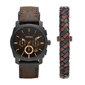 Fossil Men's Machine Quartz Chronograph Watch Set - Black/Dark Brown