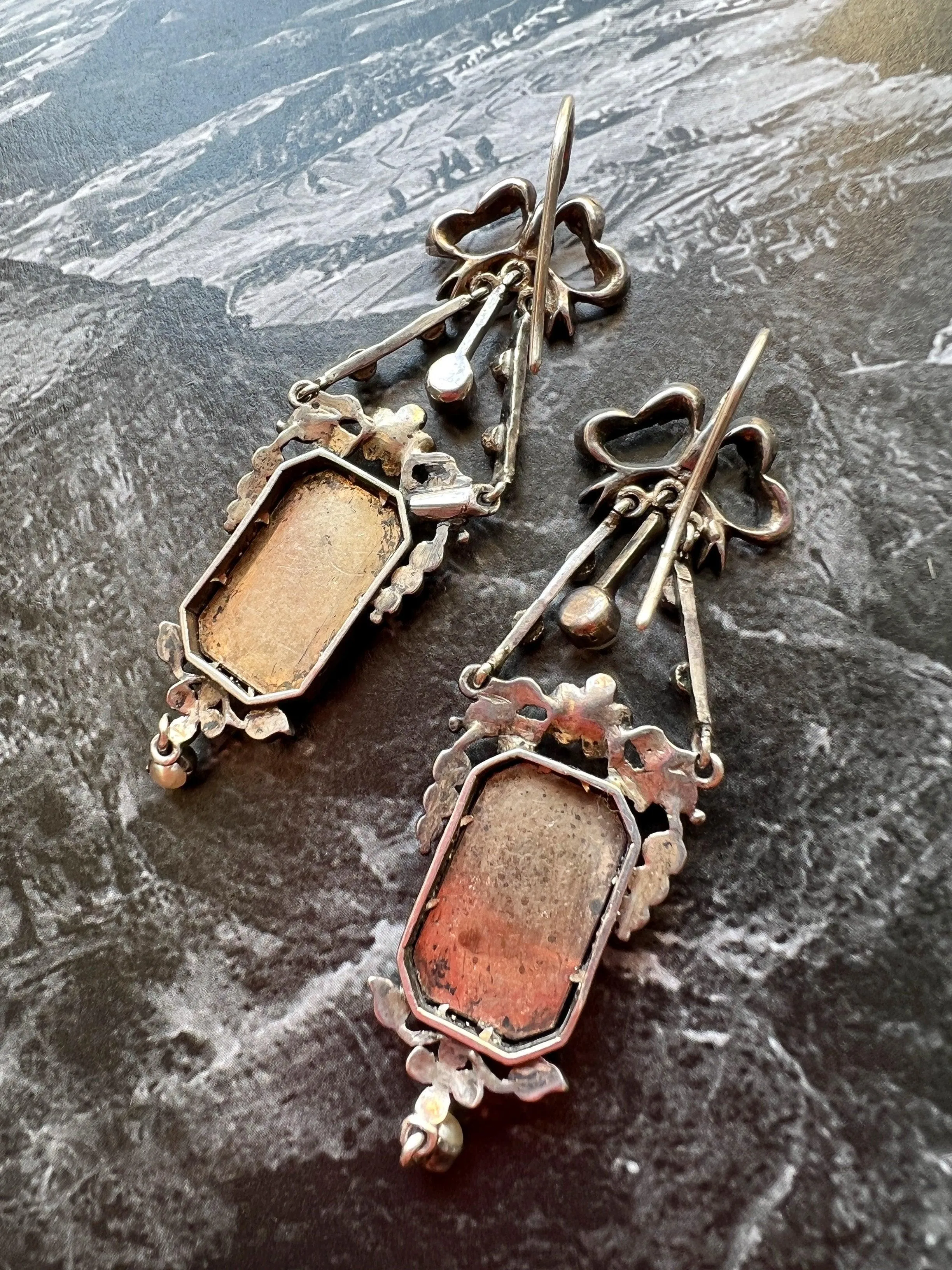 French antique cherub miniature pearl earrings