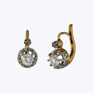 French Victorian 14K Yellow Gold Diamond Dangle Earrings