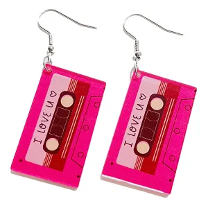 Fuchsia & Red 'I Love U' Love Song Mixtape Drop Earrings
