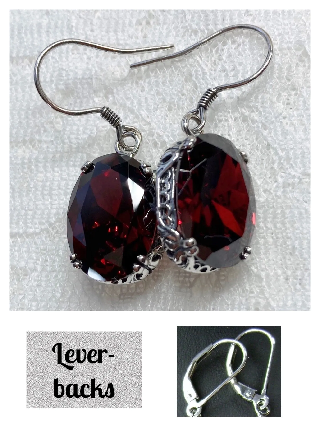 Garnet CZ Earrings, Edwardian Jewelry #E70