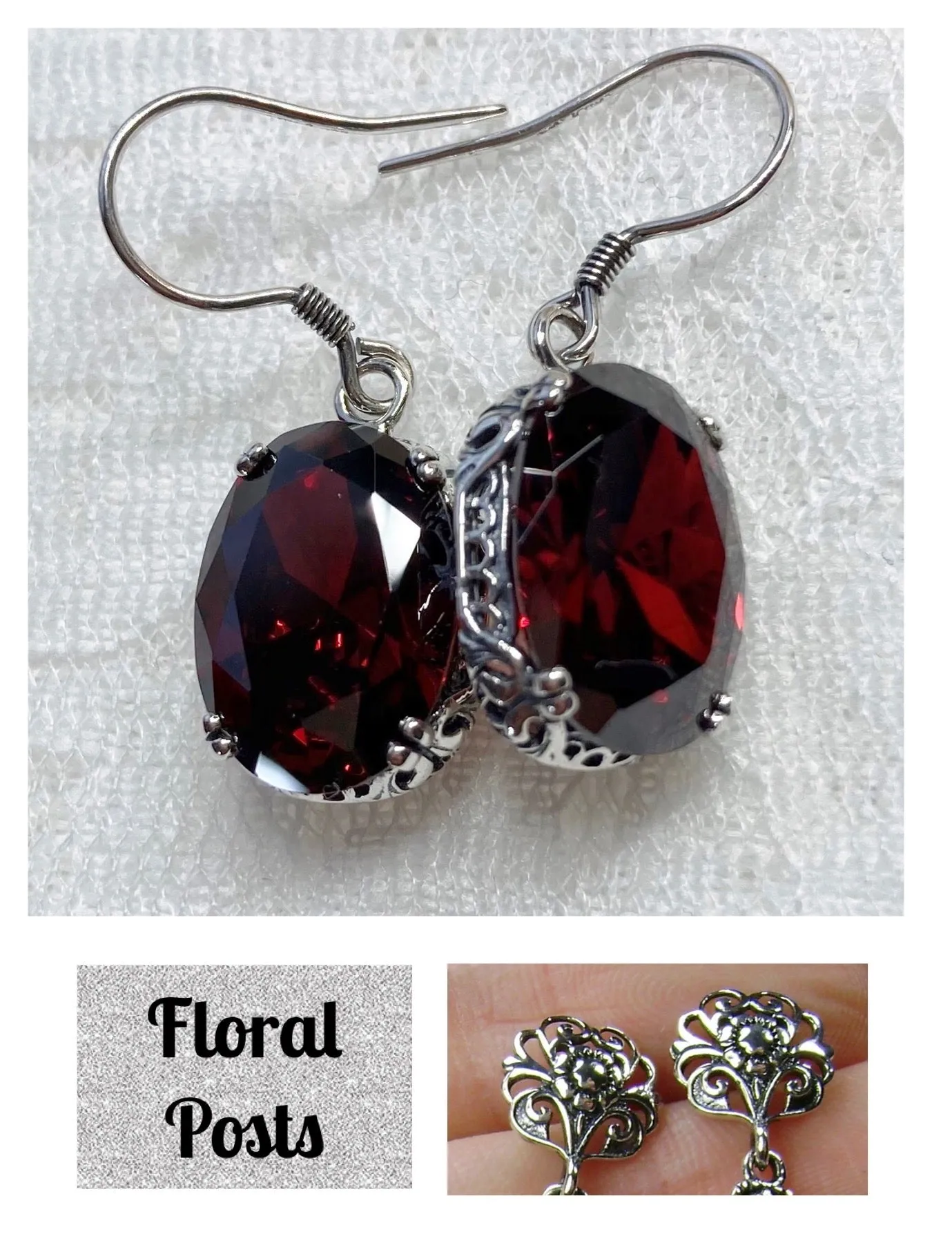 Garnet CZ Earrings, Edwardian Jewelry #E70