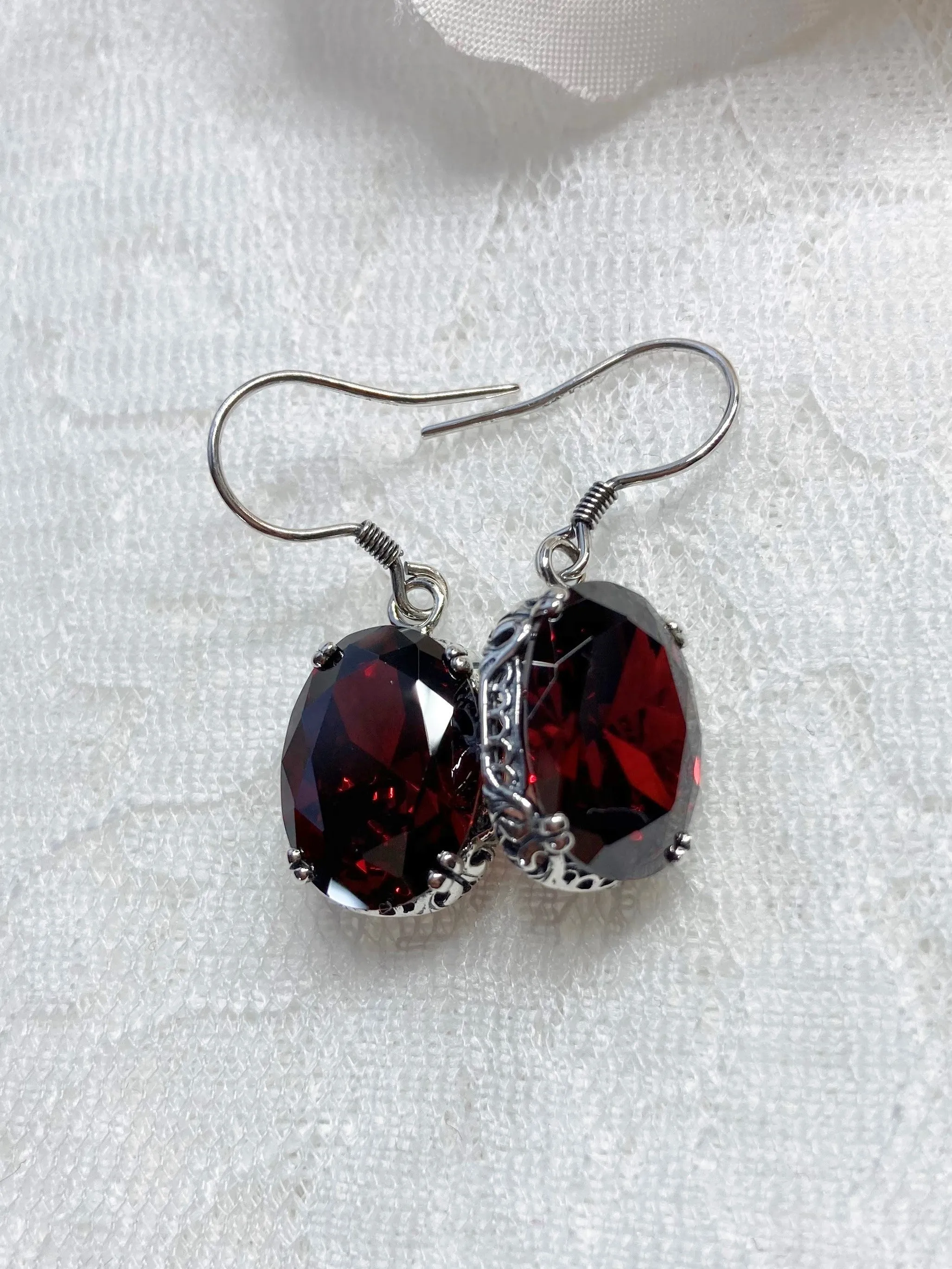 Garnet CZ Earrings, Edwardian Jewelry #E70
