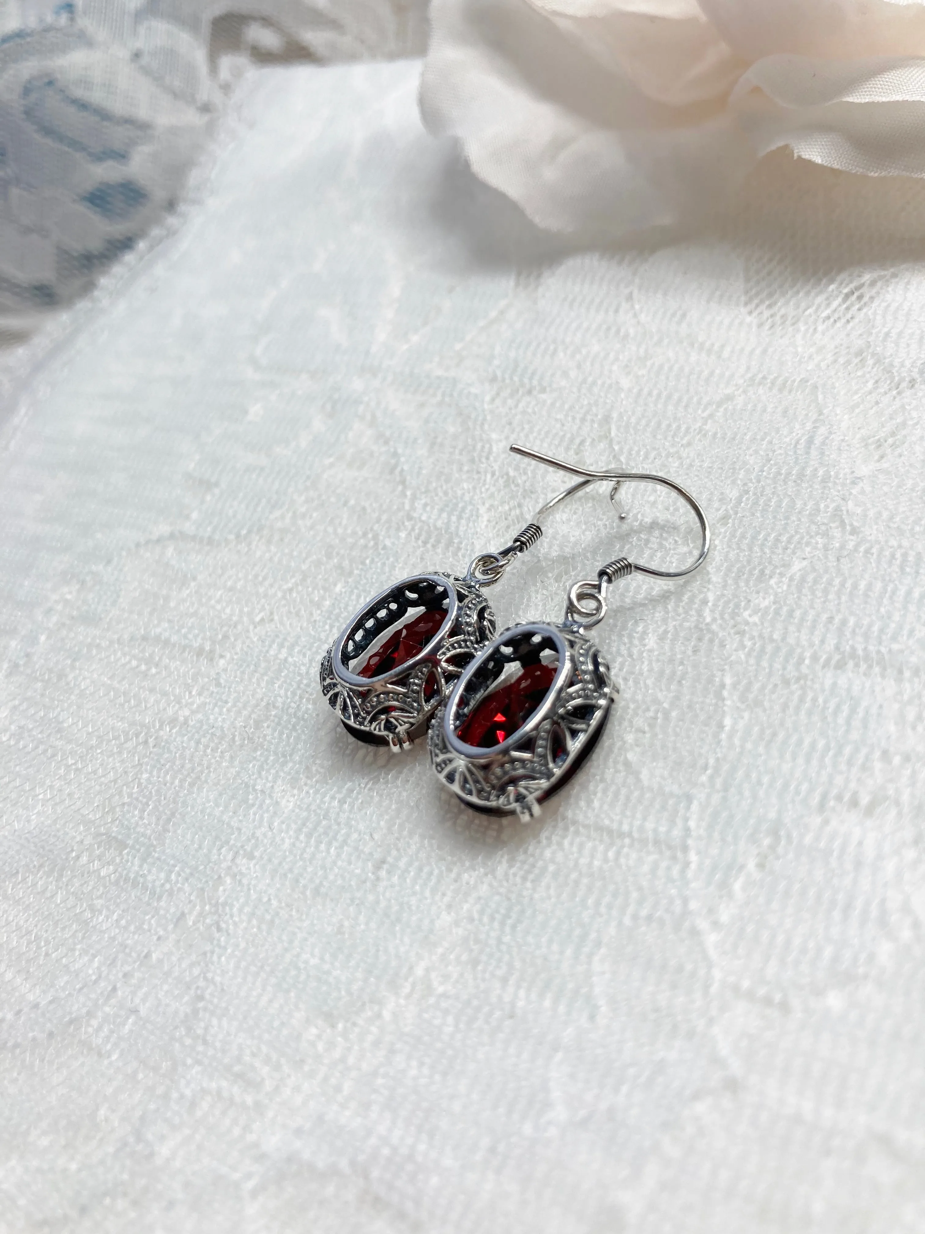 Garnet CZ Earrings, Edwardian Jewelry #E70
