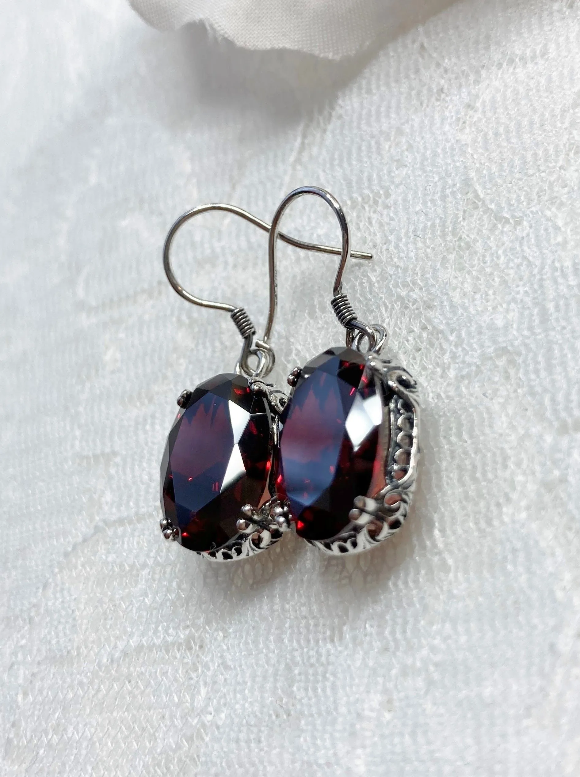 Garnet CZ Earrings, Edwardian Jewelry #E70