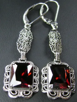 Garnet CZ Earrings, Long Festoon Filigree #E8