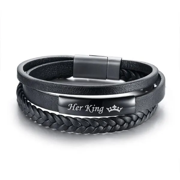 Genuine Leather  Queen and King Couple Bracelets