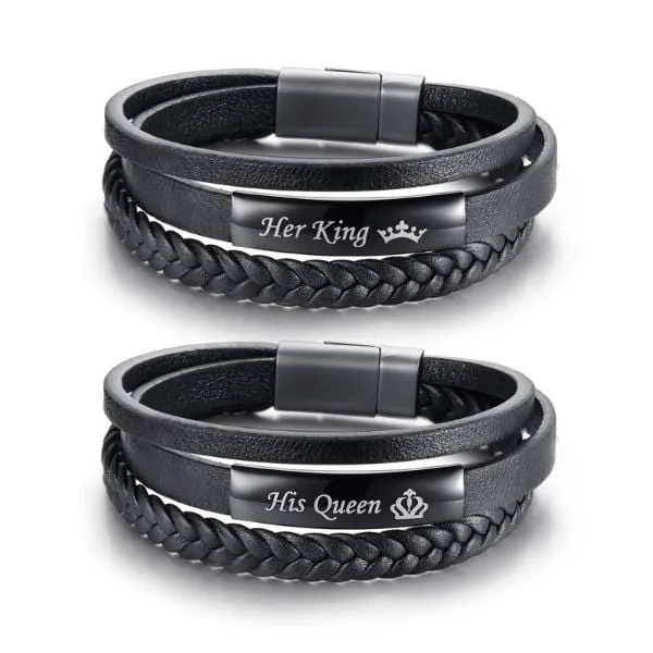 Genuine Leather  Queen and King Couple Bracelets