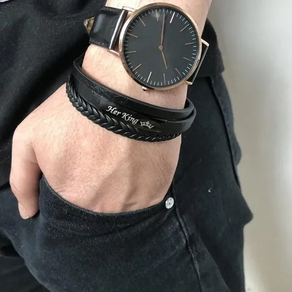 Genuine Leather  Queen and King Couple Bracelets