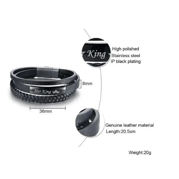 Genuine Leather  Queen and King Couple Bracelets